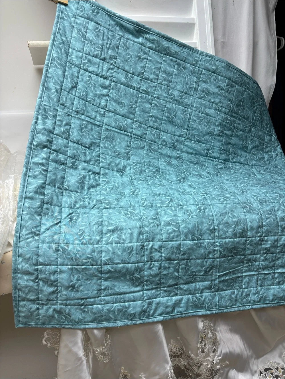 Light Teal & Cream Patchwork Small Quilt